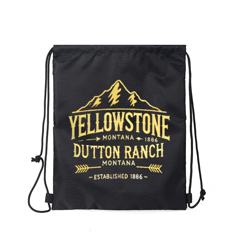 Yellowstone Mountain Dutton Ranch Drawstring Backpack Outdoor Adventure Hiking Bag Lightweight Sports Gym Sack Suitable for Nature Lovers Travelers Gift Idea for Christmas Thanksgiving Fathers Day and Birthday Presents Workout Sport Bags