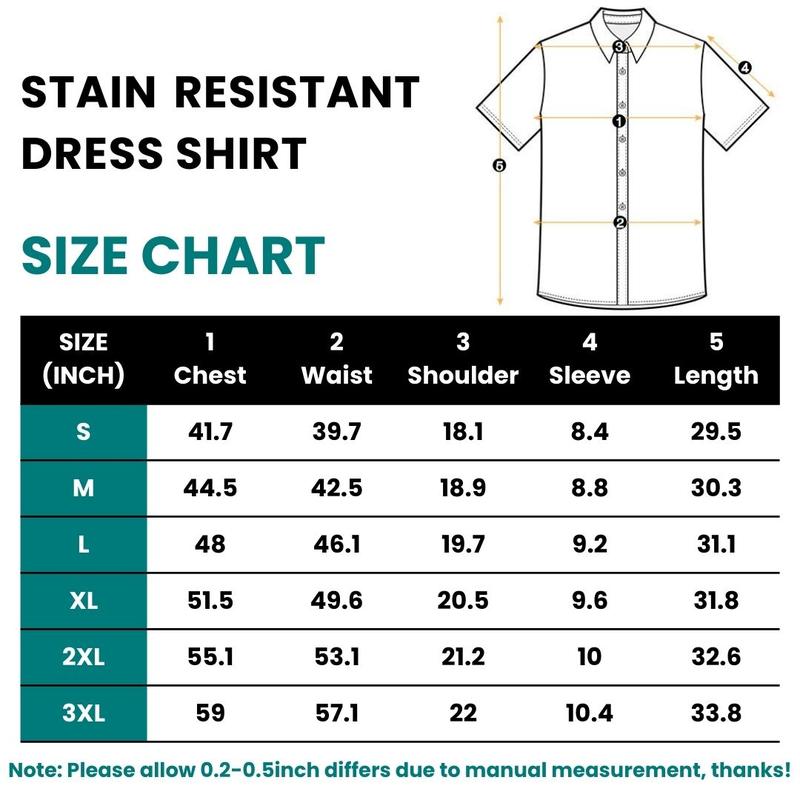 Alimen Stain Resistant Short Sleeve Mens Dress Shirts, All Business Casual Occasions Waterproof Button Down Shirts for Men, Classic Style & Regular Fit Business Casual Work Formal Water Resistant Shirts for Spring and Summer