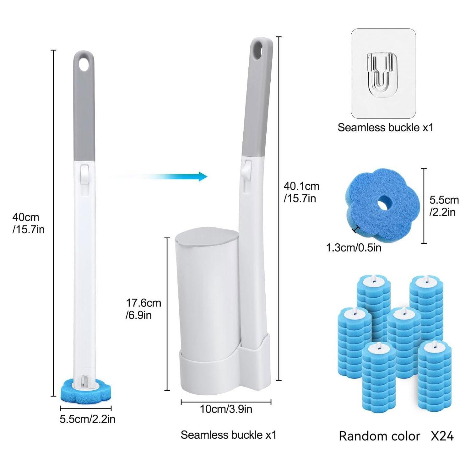 Reusable Toilet Brush Cleaning System, Includes 24 Replacement Heads, Wall-Mounted Wand Set, Bathroom Maintenance Kit