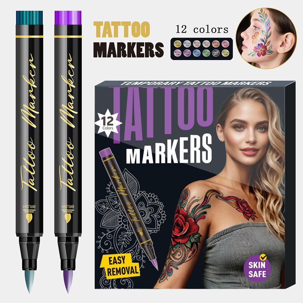 One Set Acrylic Paint Nail Art DIY Football Fan Pattern Body Tattoo Pen French Beauty Outline Pen Daily Use Cosmetic Makeup