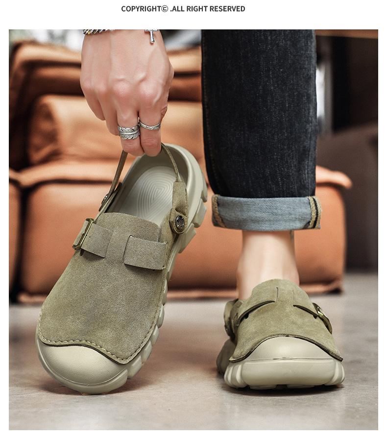 Men's Perforated Slingback Clog, Breathable Closed Toe Sandals, Non-Slip Two-Way Wear Slippers, Lightweight Vegan Leather Fisherman Shoes for Beach Hiking Travel, Retro Summer Athletic Outdoor Clogs, Big Size 11 12 13