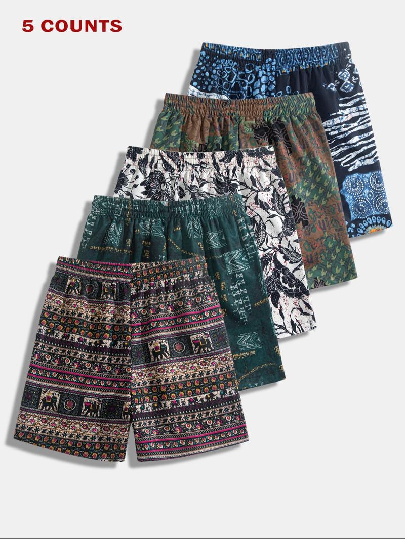 Men's Ethnic Pattern Drawstring Waist Baggy Shorts, Loose Casual Comfy Beach Paisley Shorts for Summer, Men's Bottoms for Daily Wear, Menswear, Casual Fashionable Shorts, Casual Athleisure Shorts, Athleisure Street Shorts, Hawaiian Beach Shorts
