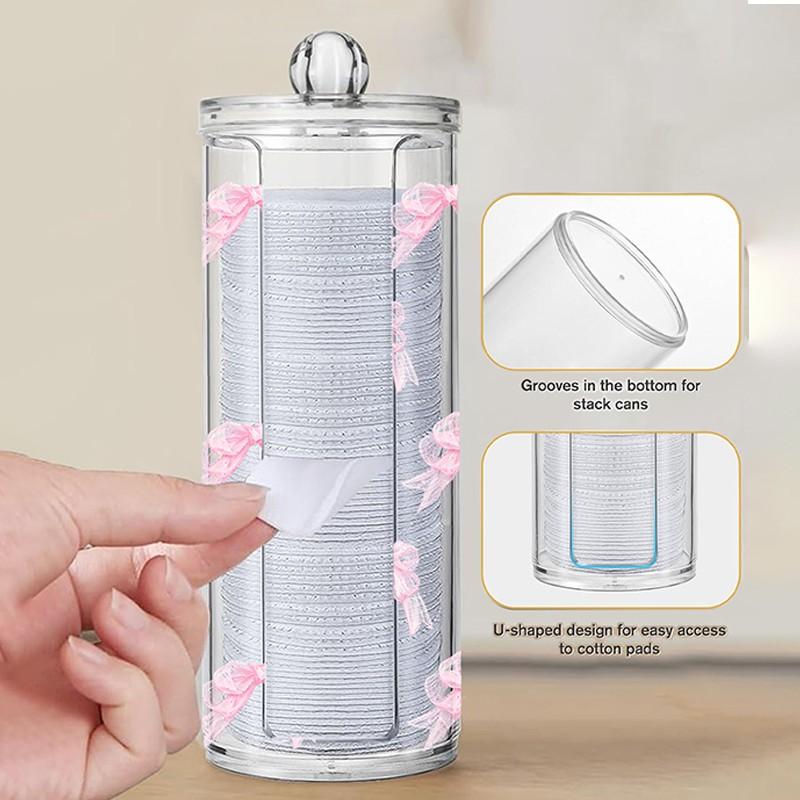 Bow Pattern Transparent Cotton Pad Box, Cylindrical Large Capacity Storage, Washable & Easy to Clean, Ideal for Beauty Tools, Plastic Canister Jar