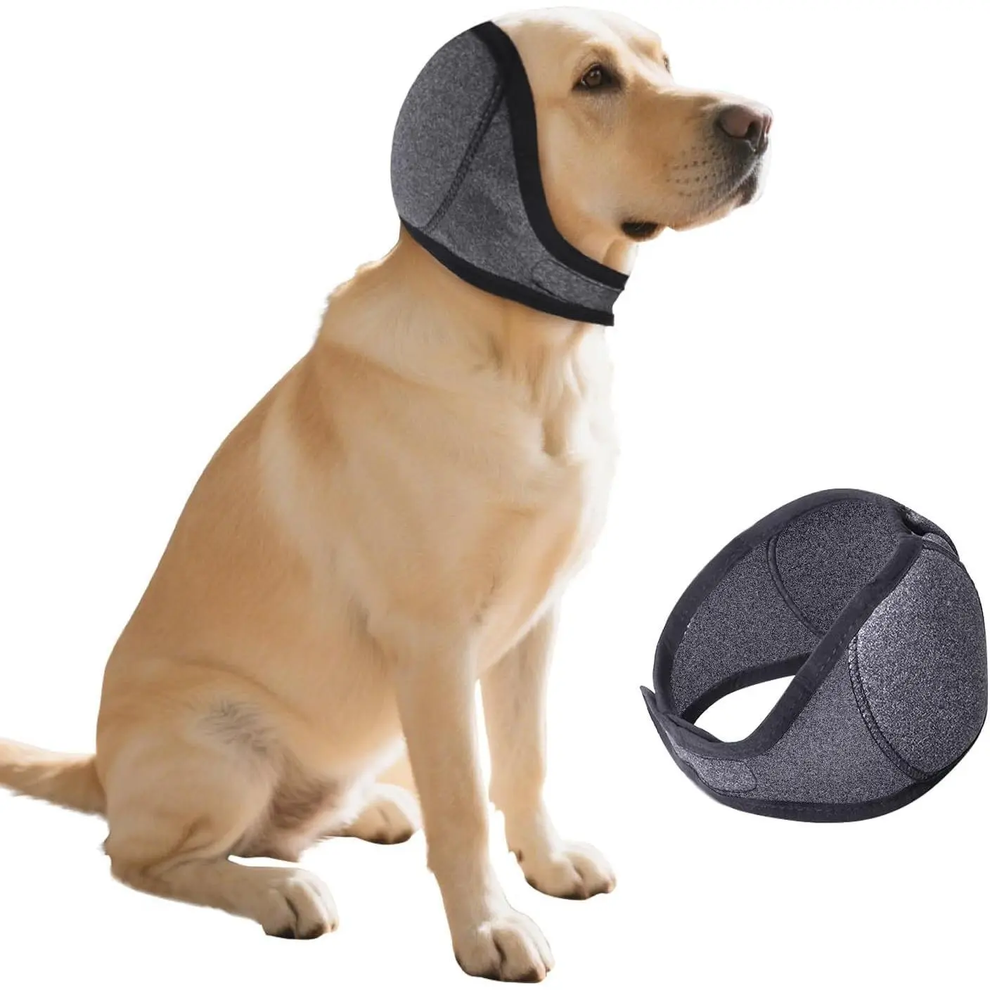 Noise Reduction Pet Dog Ear Cover Ear Muffs & No Shake Head Ear Wrap Supplies, Rainstorm/swimming/outdoor/vet Visit, Waterproof Ear Protector Memory Cotton Breathable Calming Hoodie Design for Puppies Adults Noise Anxiety Relief Grooming/Head Ear Covers