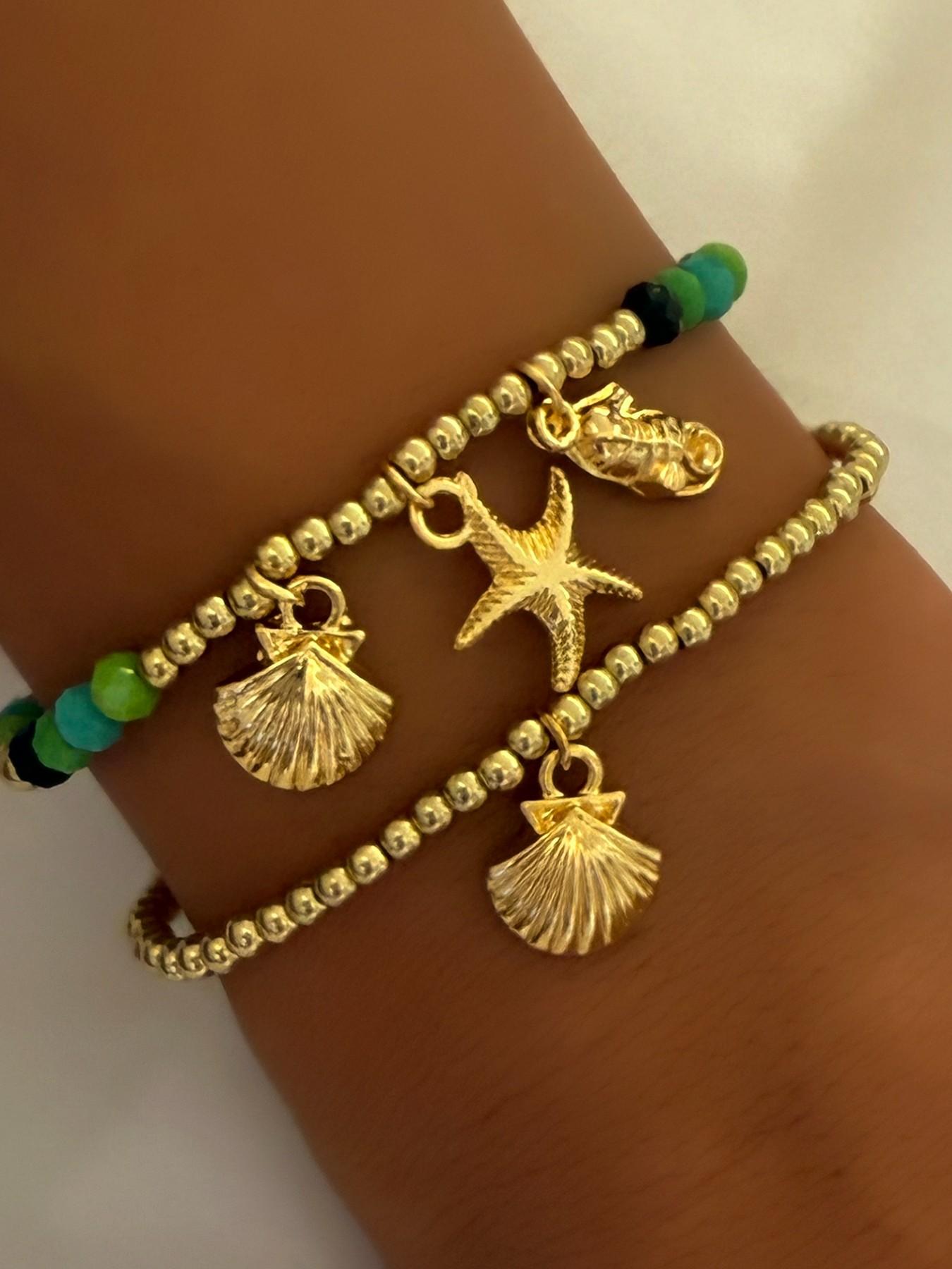 Women Boho Shell Starfish Bracelet Set, Beach Vacation Party Stackable Jewelry, Ccb Material, No Choking Hazard, Ca Prop 65 Compliant