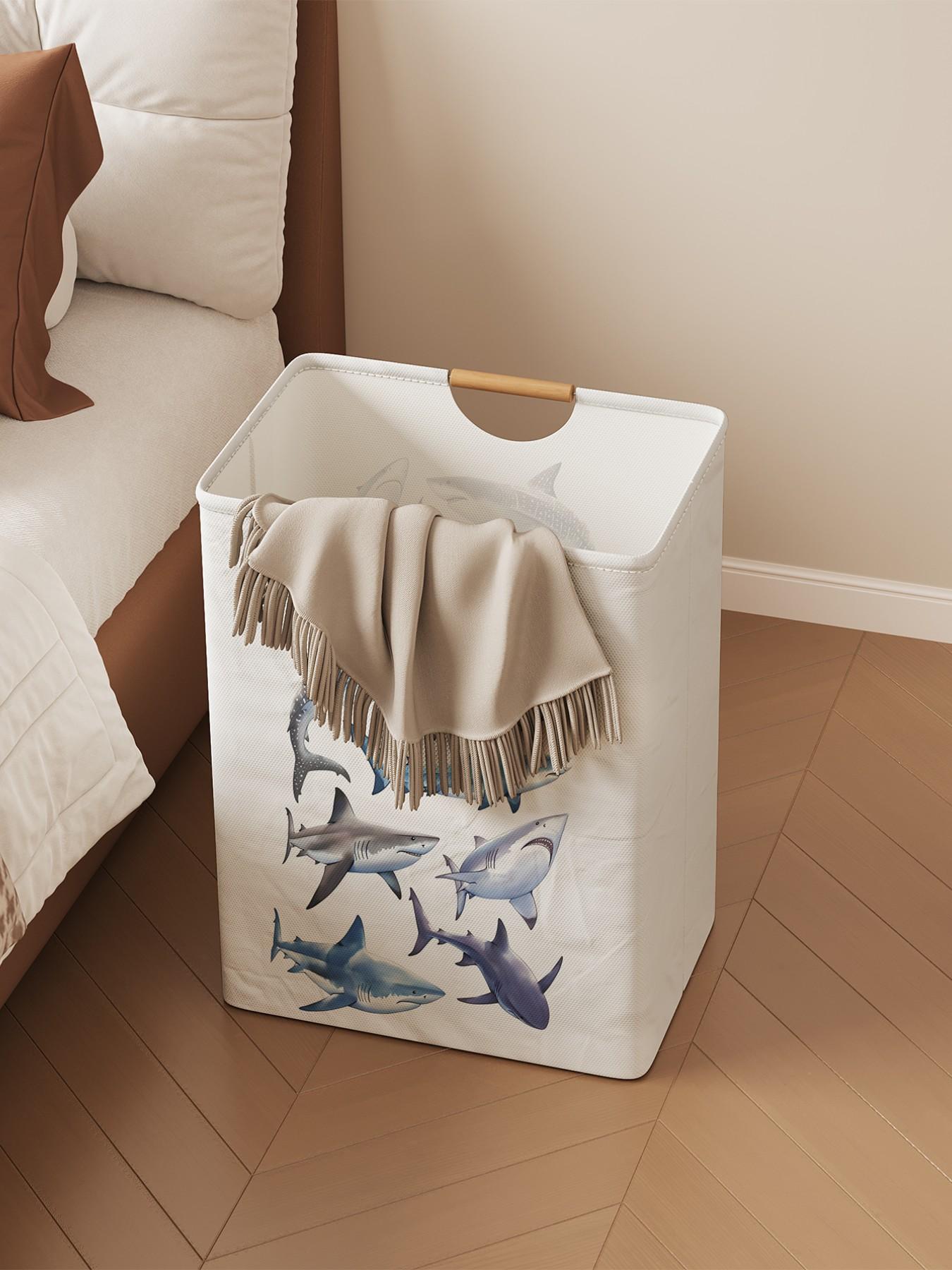 Shark Pattern Open Storage Box, Foldable Laundry Basket with Handle, Random Print, Home Bathroom Use, All Seasons