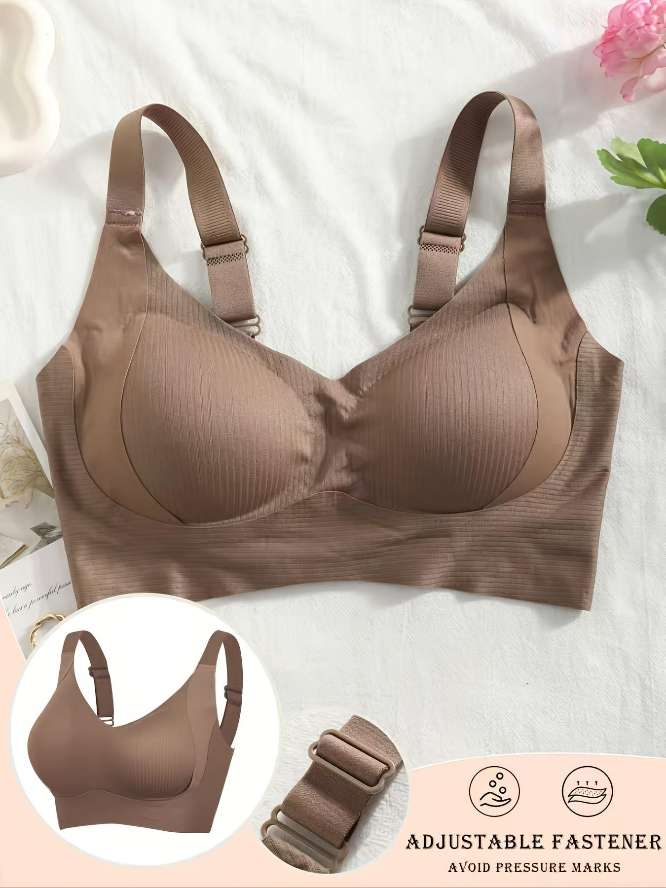 Women's Solid Adjustable Strap Wireless Seamless Spandex Bra, Breathable Comfortable Buckle Back Push Up Bra, Women's Lingerie for All Seasons, Bra Pack