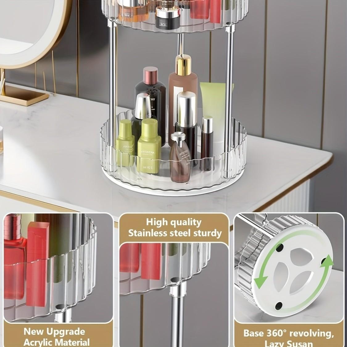 Luxury Transparent 360° Rotating Makeup Organizer Rack, Multi-Functional Dressing Table Skincare Storage Box, Elegant Cosmetic Holder
