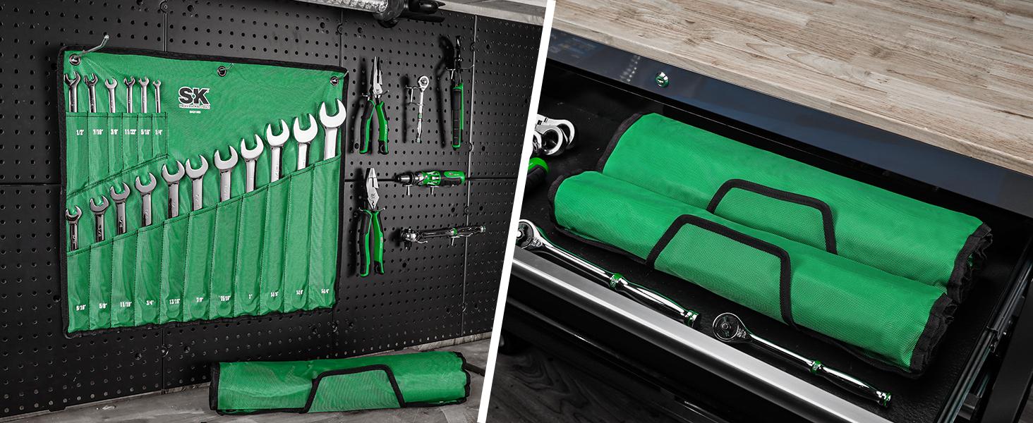 #Summervibes SK Combination Wrench Set, SAE & Metric, SuperKrome Finish, Premium CR-V Construction, with Rolling Pouch