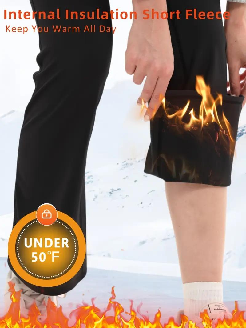 3PCS Women's High Elastic Breathable Pants With Side Pockets, Flared Leg, High Waist, Tummy Control, Soft & Comfortable Fleece Lined Yoga Trousers, Outdoor Running Workout For Autumn/Winter