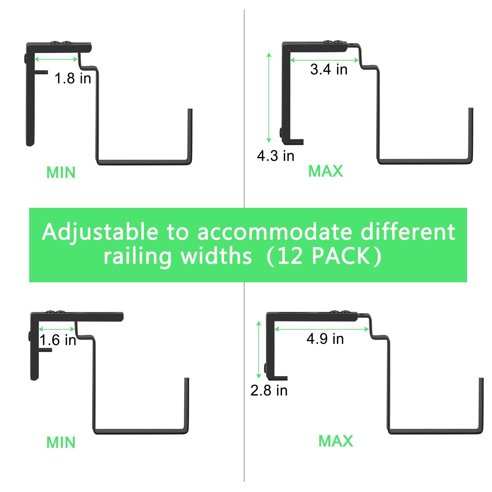6-Pack Reusable Plastic Rectangular Window Box Planters with Adjustable Rail Mount Brackets, Self-Watering Trays, Integrated Drainage Holes - Hanging Indoor-Outdoor Home Organizer for Flowers, Vegetables