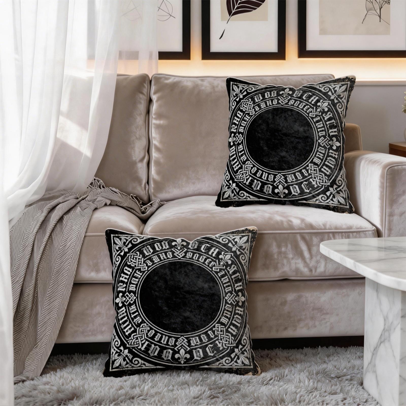 1 Pack Gothic Vintage Print Throw Pillow, Celtic Knot & Fleur-de-lis Decorative Accent Cushion, HD Digital Print Zippered Pillow Cover, Non-Fade Washable, 18×18 Inch Home Decor Pillow for Sofa, Bed, Chair