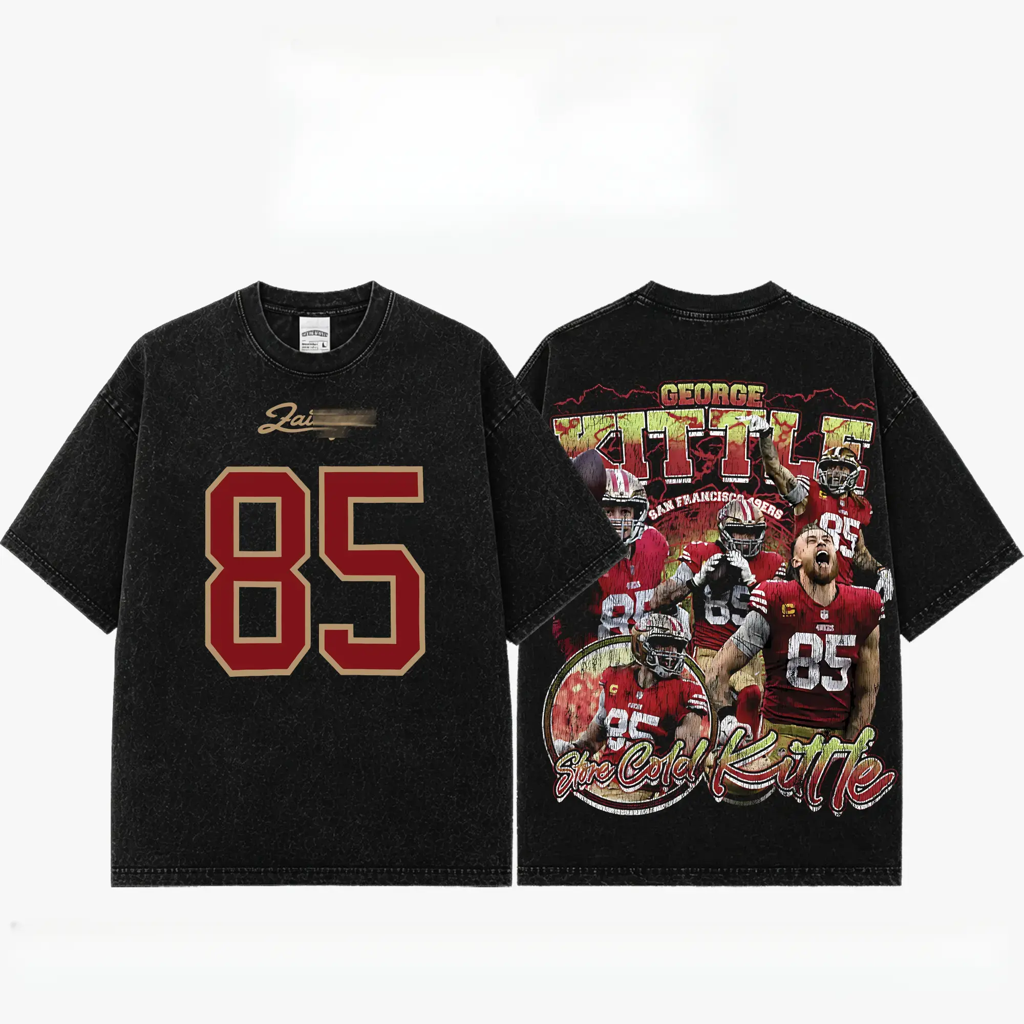 Unisex 49ers Faithful Fit George Kittle # 85 Premium Acid Washed Cotton Shirt,Heavyweight Vintage Graphic Tee, Oversized Washed Football Shirt, Niner Gang Fan Apparel, Distressed Streetwear, Game Day Outfit,Unisex Football Graphic Tee,Gift for Football Fa