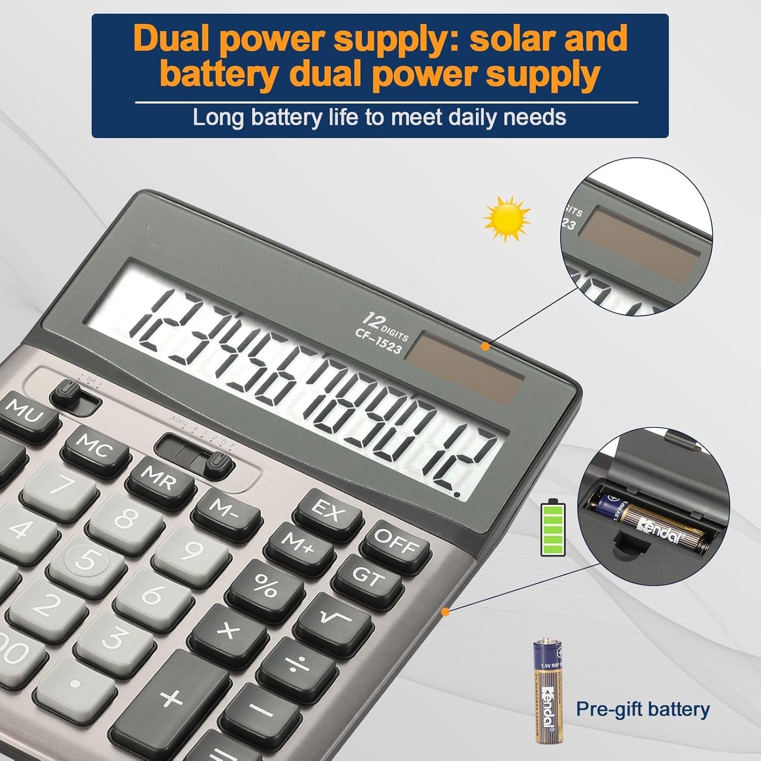 Desktop Calculator 12 Digit with Large LCD Display Big Buttons Basic Standard Function Solar Calculator with  Desk Calculators for Office School  CF-1523