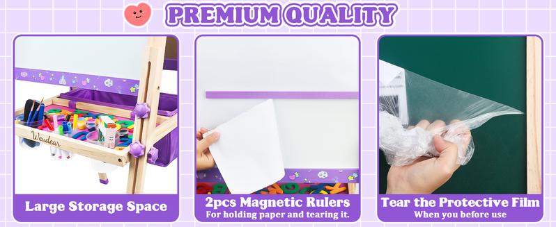 【Kids Easel】Easel for Kids,Adjustable Wooden Kids Art Easel with Paper Roll,Double-Sided Magnetic Toddler Easels,Dry Erase Whiteboard and Chalk Board,Toys for 3 4 5 6 7 8 9 10 Year Old Girl Boy Gift