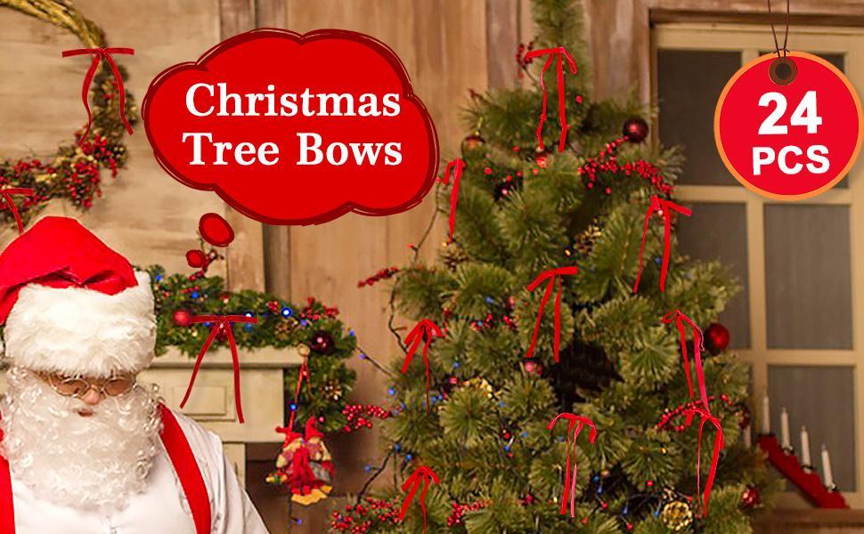 24 Pcs Velvet Bows for Christmas Tree, Red Velvet Christmas Tree Bows Door Garland Decor Vintage Wreath Bow,Suitable for Xmas Home Decor Wedding Outdoor Indoor (Red)