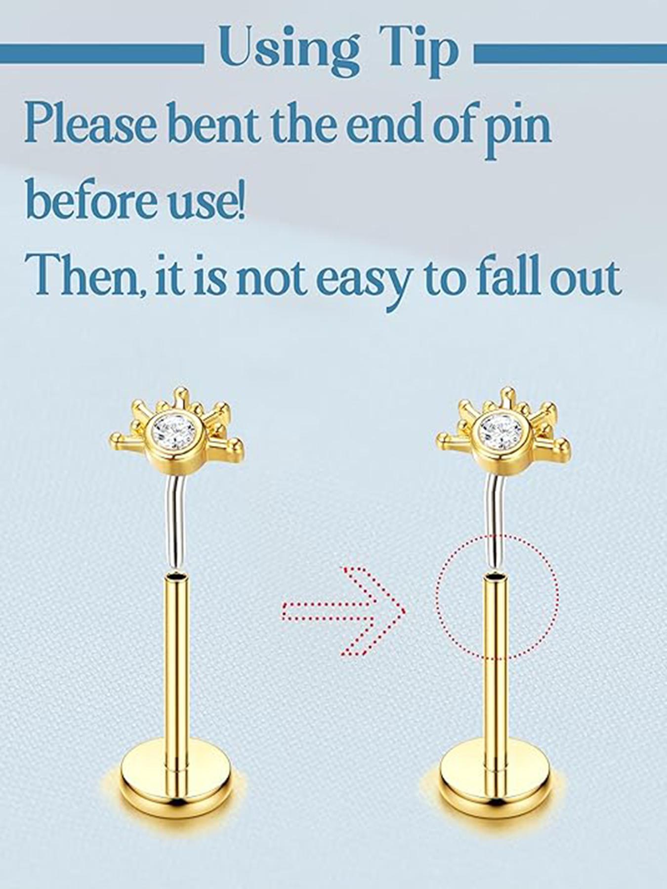 20g Threadless Push-Back Stud Earrings, Small Cz Flat Back Design, Suitable for Cartilage, Lobe, Women Conch Jewelry, Fashion Cubic Zirconia Ear Piercing Accessory, Non Tarnish Jewelry