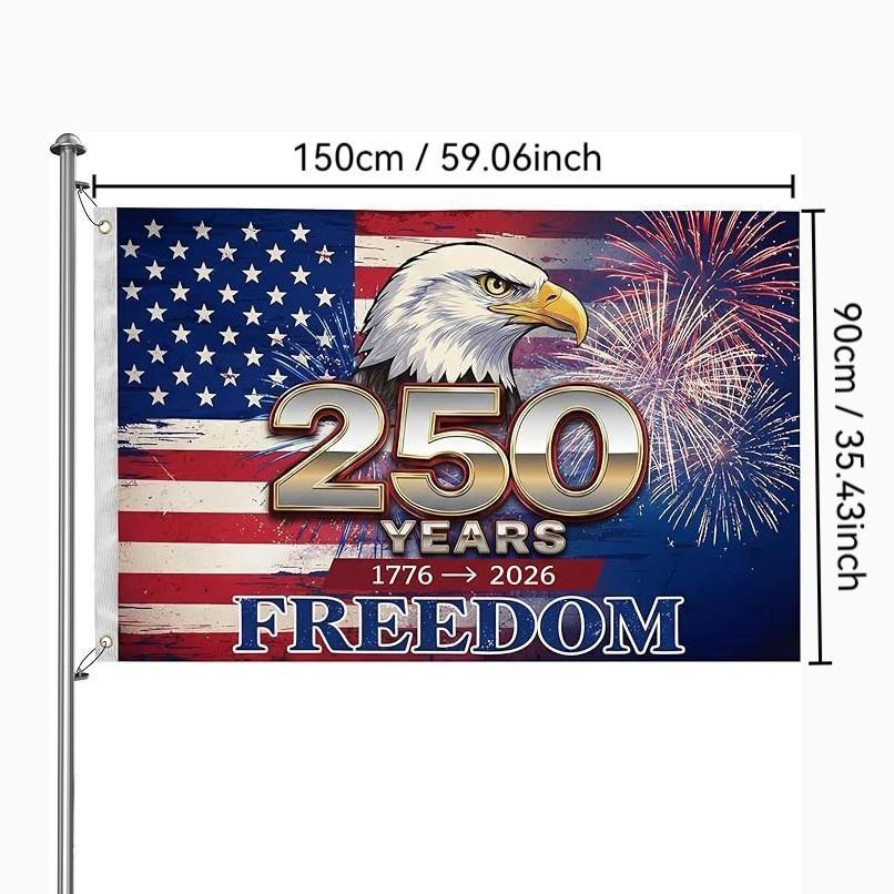 Usa 250th Anniversary Flag, 1776-2026 Independence Day Party Banner, Bald Eagle Freedom Text Design, Wall Mounted Celebration Decor