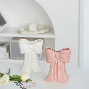 Resin Vase with Bow – "Pink Allure" Elegant Bow-Adorned Design; Perfect for Dried Flowers; Ideal Tabletop Decor for Living Rooms or Offices; A Unique, Cute, and Modern Large Vase for Bouquets – Great Gift for Women and Girls.