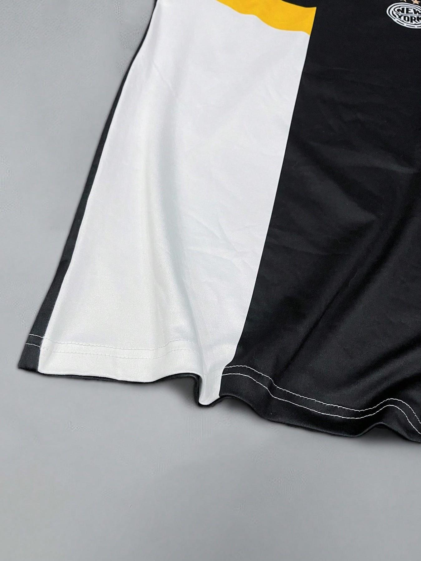 Y2K Street Color Block T-shirt | Black, White, Yellow, and Red Contrast Design, Retro Sports Color Block T-shirt with New York City Logo, Men's Casual Loose Version, Trendy Hip Hop Soccer Team Uniform Aesthetics, Daily Street Dressing