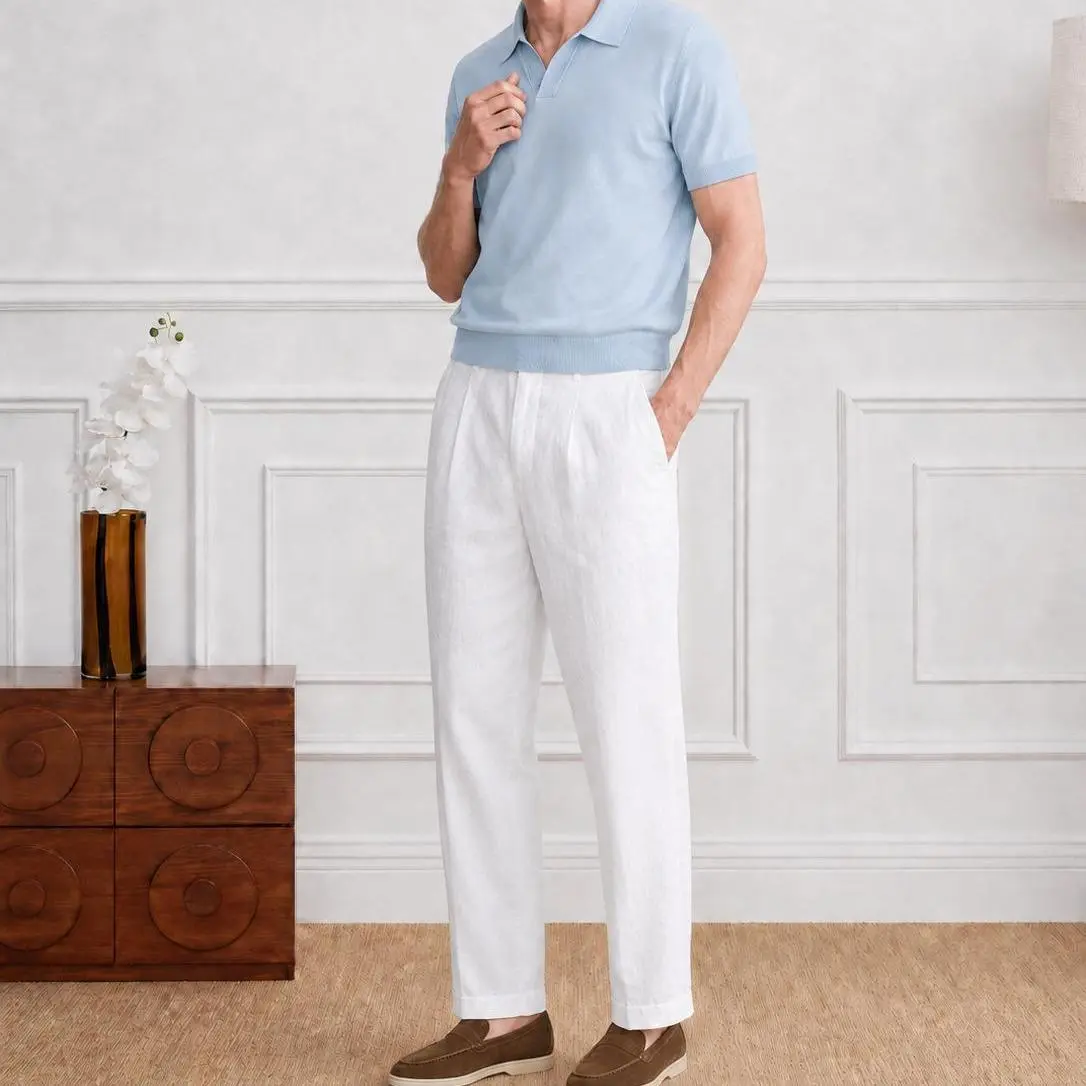 Boveme Men’s 100% French Linen Straight-Leg Trousers, Breathable Relaxed-Tailored Fit, Quiet Luxury Summer Men’s Pants