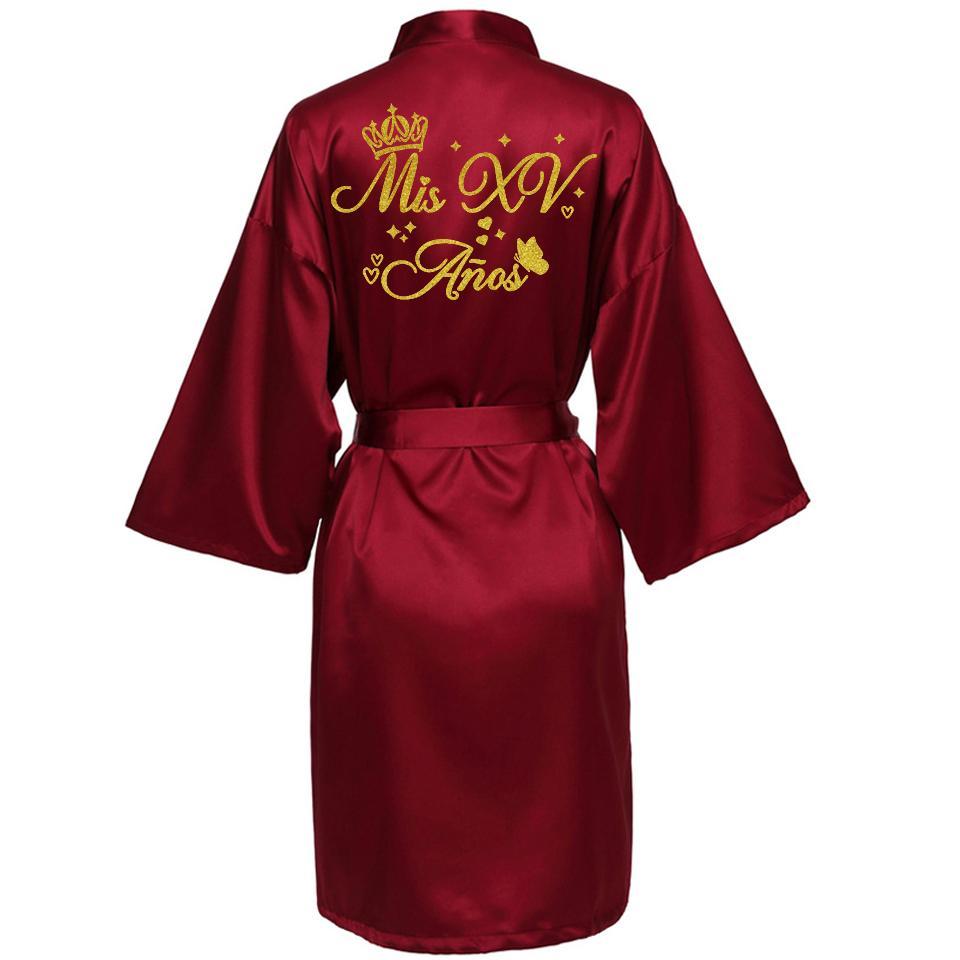Mis15 Años Robe 15 Years Girl Birthday Party Robes Quinceanera Robe Mis XV Bathrobe Silkly Nightgown