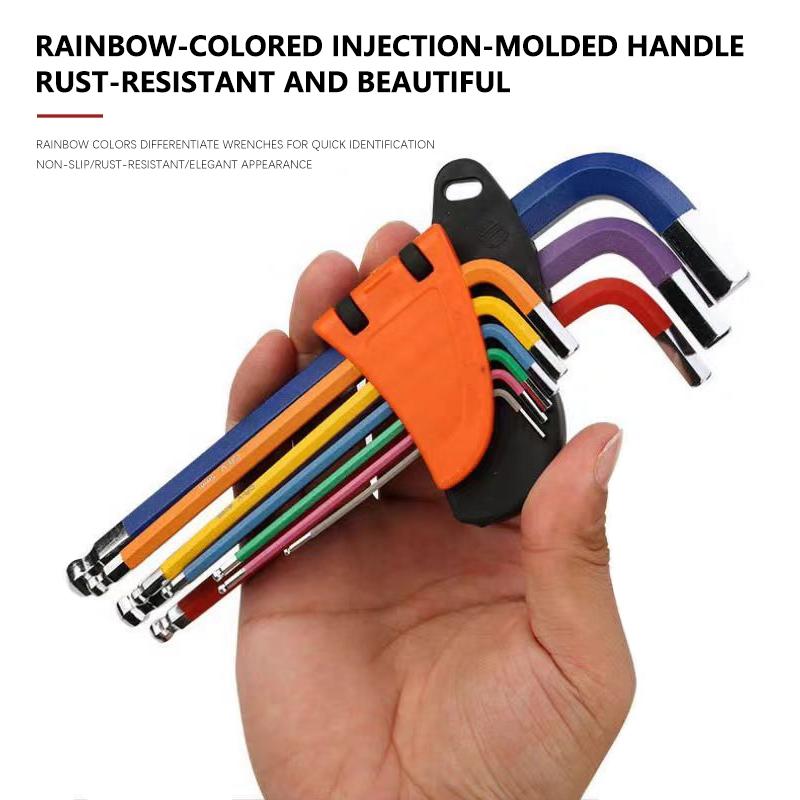 9-Piece Hex Ball Head Wrench Set, Multi-Size Colorful Allen Wrenches, Screwdriver Set with Storage Clips, Chrome Vanadium Steel High Hardness