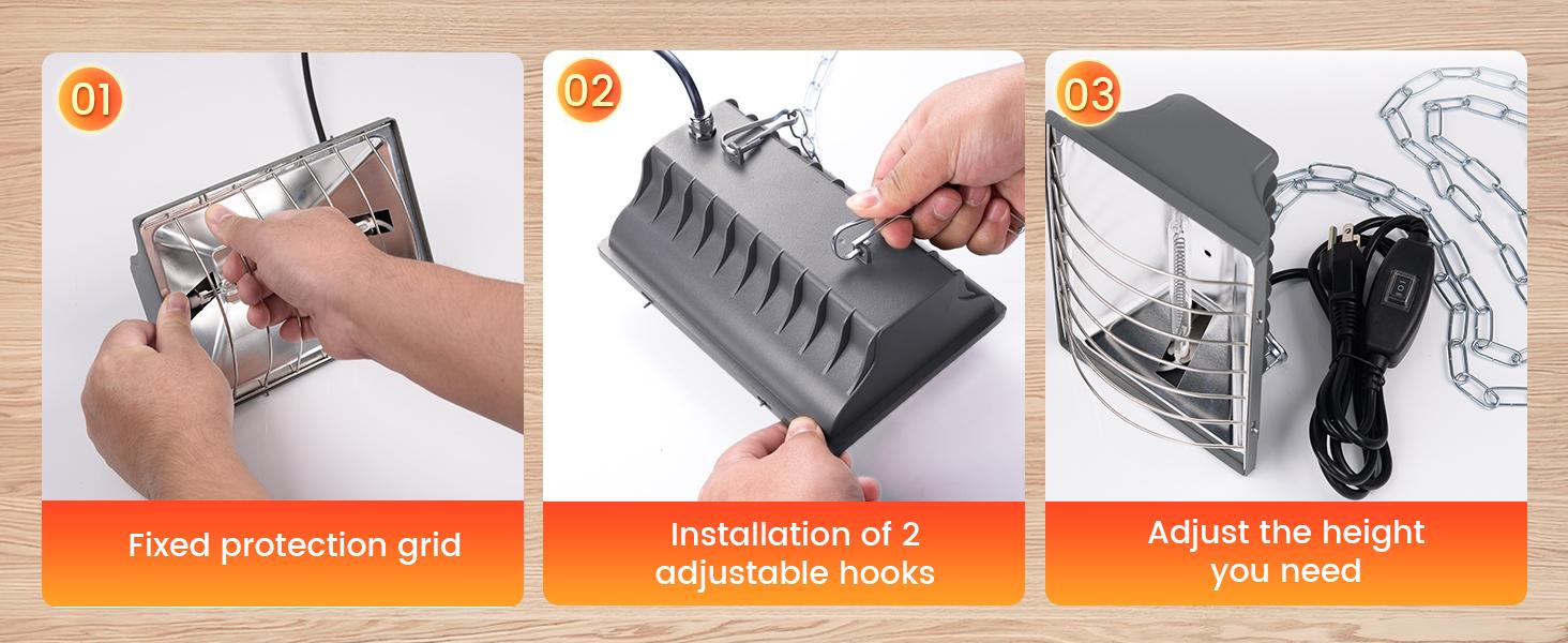 300W Chicken Coop Heater for 30 Chicks Or Ducks, 9.84ft Cord Brooder Heating Plate & Heat Lamp Chicken Coop House with Adjustable Temp & Hanging Height for Livestock Pet Supplies Outdoor