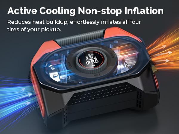 ETENWOLF VORTEX S6 Tire Inflator Portable Air Compressor for Heavy-duty Vehicles, Cordless Air Pump for Car & Inflatables with 19200mAh Battery, 100% Duty Cycle & Dual Cylinder Bike Pump