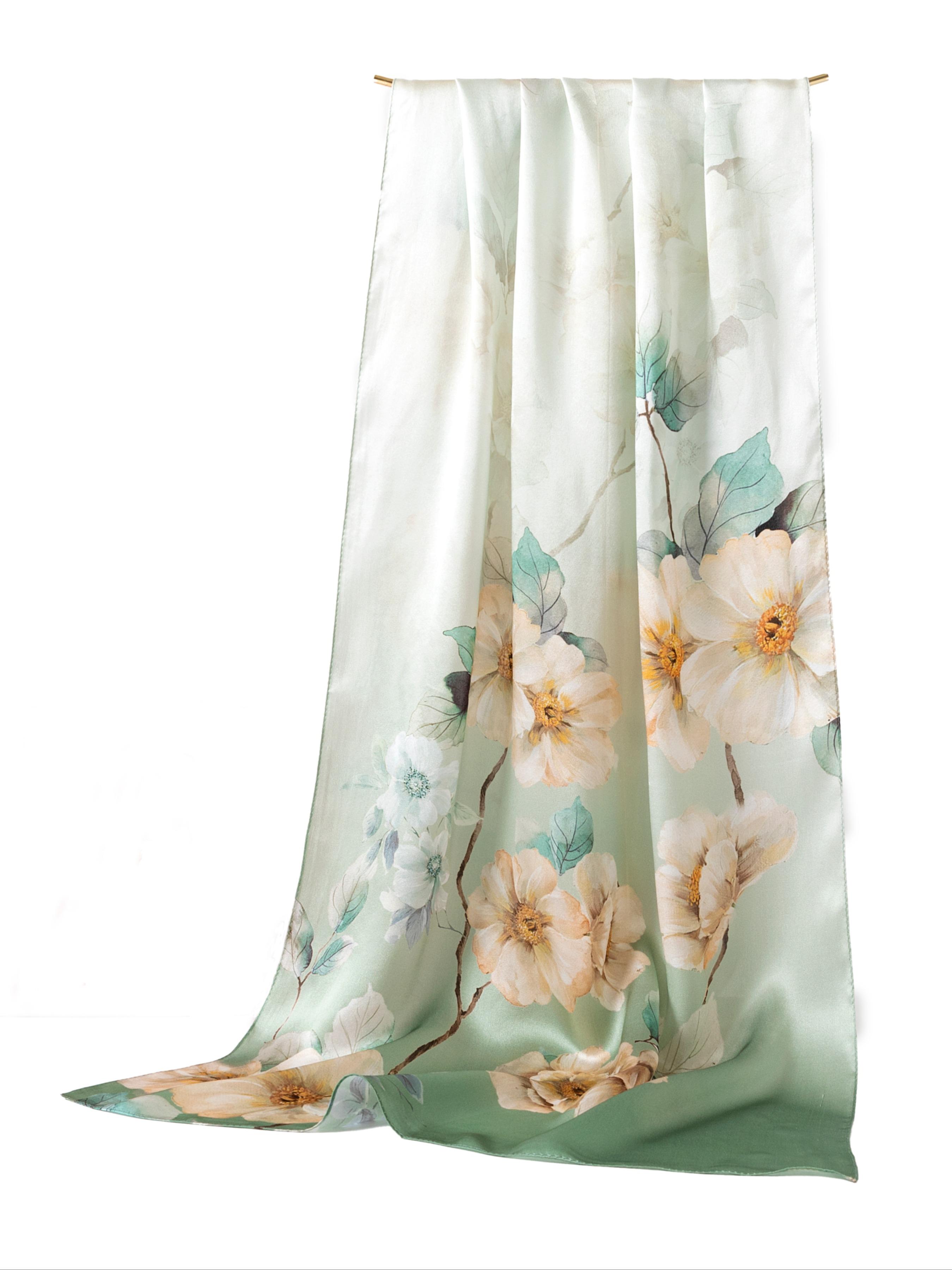 67.7x20.87 Inch Silk Shawl for Women, Vintage Chinese Print, Soft and Skin-Friendly, Perfect for Daily Wear, Party and Event Accessories