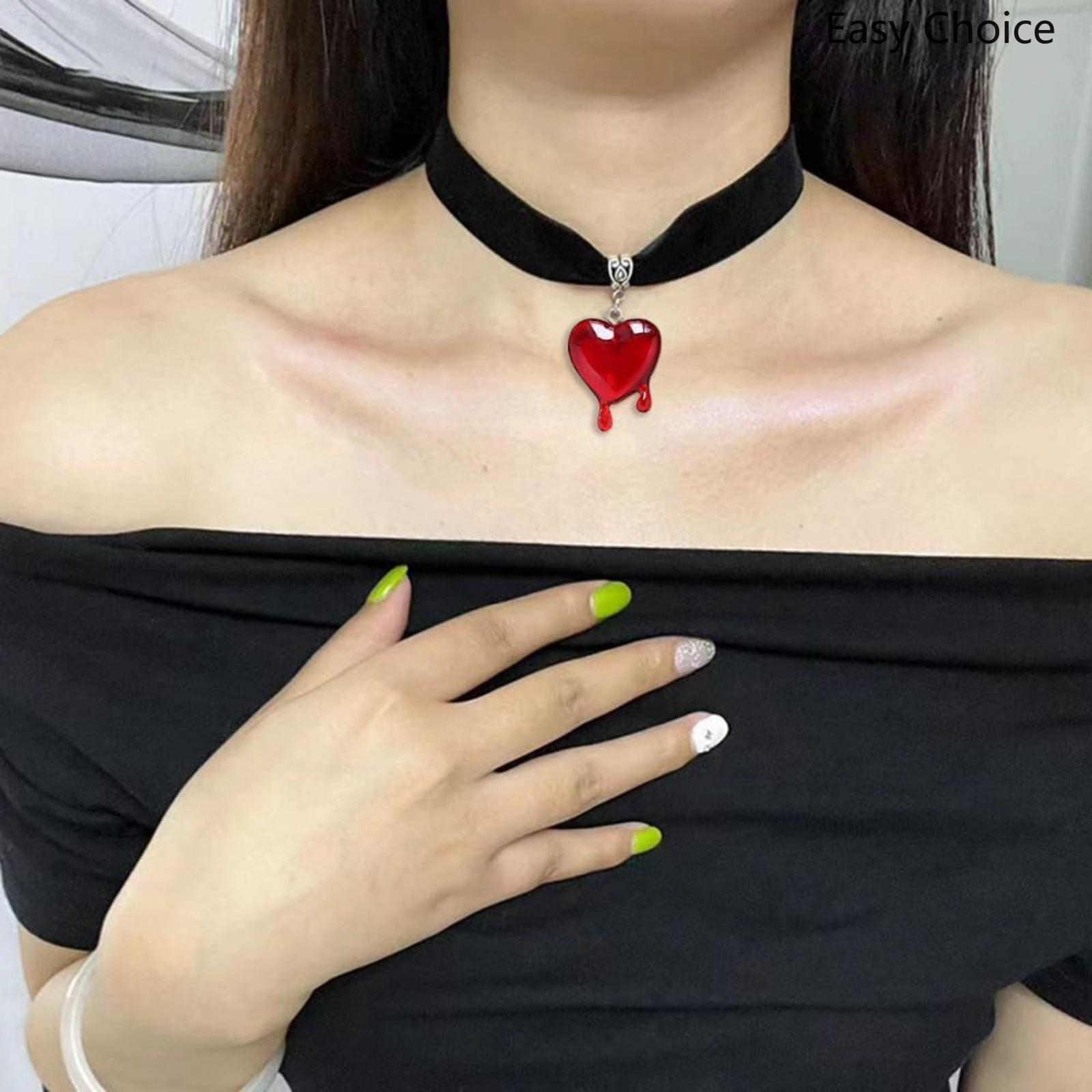 Gothic Blood‑Drip Heart Velvet Choker Necklace, Dark‑Aesthetic Couple Statement Jewelry, Adjustable Velvet Collar Accessory for Gothic Themed Party Daily Outfit Styling