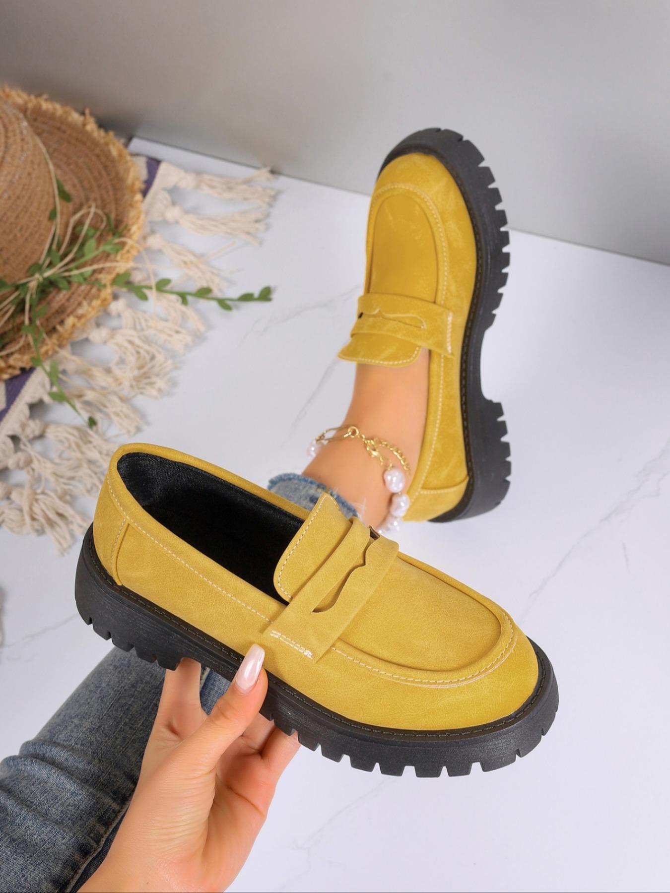 Women's Spring Summer New Thick Sole Single Shoe, One-Step Wide Foot Loafer, Flat British Style Small Leather Shoes, Casual Daily Wear