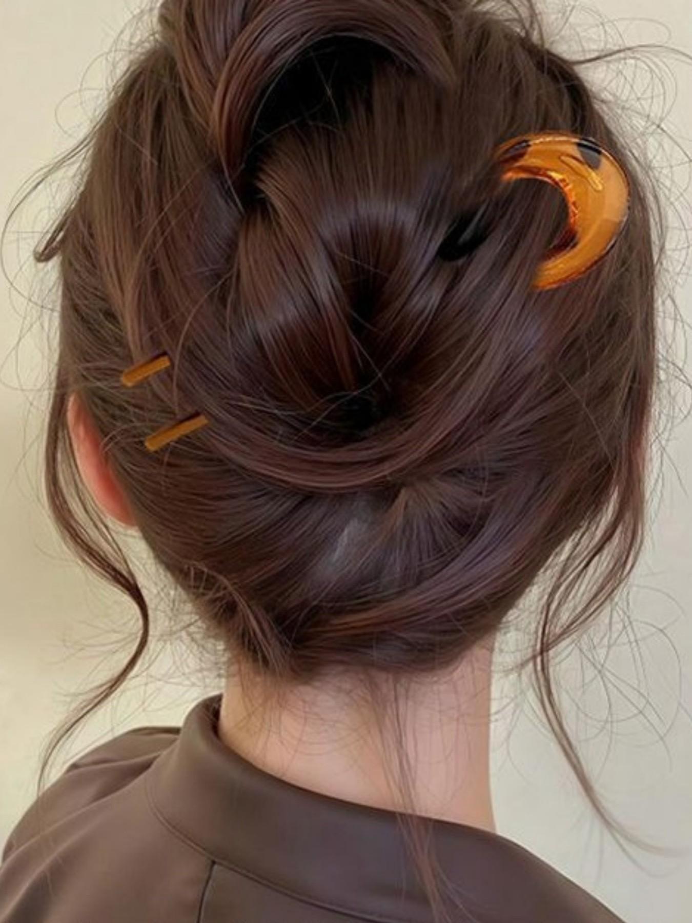 3Pcs Simple Acrylic U-Shaped Wavy Hair Pins, French Style Vintage Hair Sticks for Back Head Bun Hairstyling, Light Luxury New Chinese Style Hair Accessories