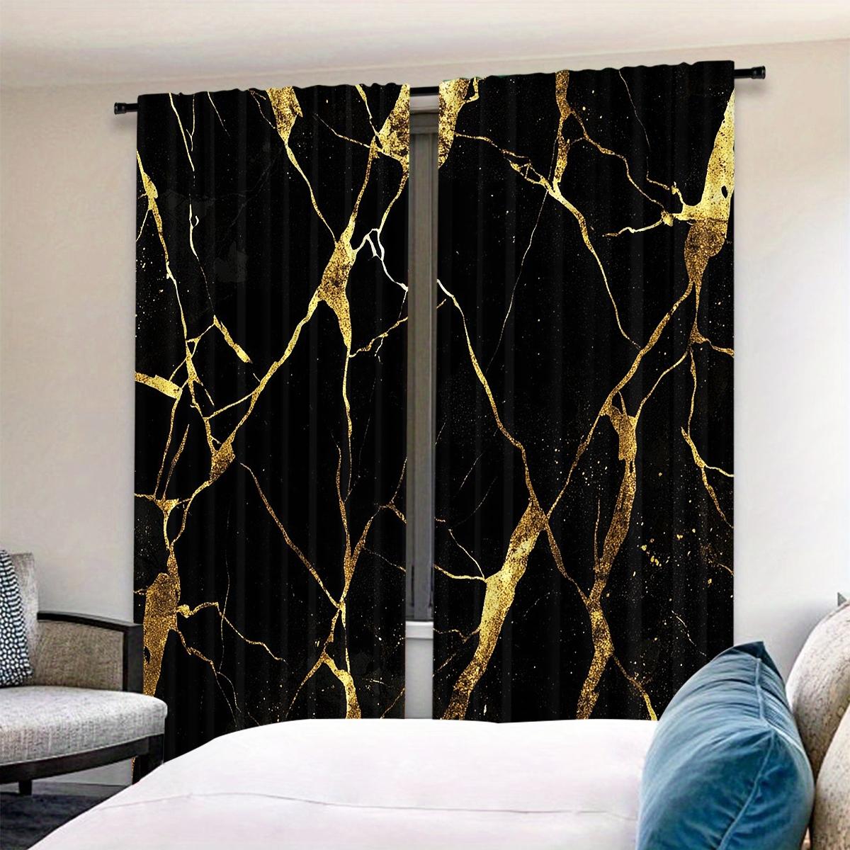 High-Quality Polyester Curtains Set, Durable Fashionable Daily Accessories, Marble Pattern Design, Living Room & Bedroom Decor