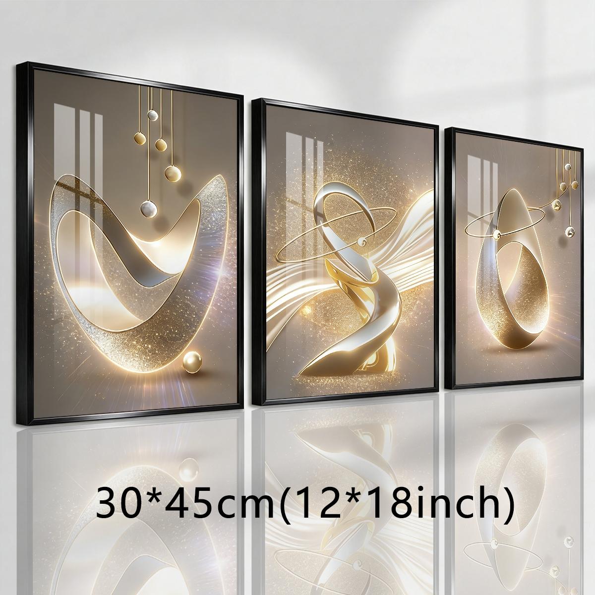 3 Counts Aluminum Alloy Framed Painting, Golden Abstract Sculpture Art Pictures, Home Decoration For Living Room, Bedroom, Office, Restaurant, Hallway Wall Decor, Odorless Print Artwork, Luxury Perfect Gift For Friends And Family