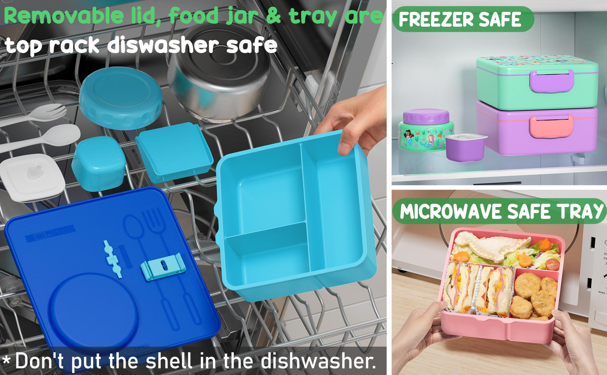 Fimibuke Leakproof Bento Lunch Box with 8.5oz Insulated Food Jar, Utensils & Sauce Container – BPA-Free, Dishwasher Safe, 3 or 4 Compartments for School or Work dealsforyoudays