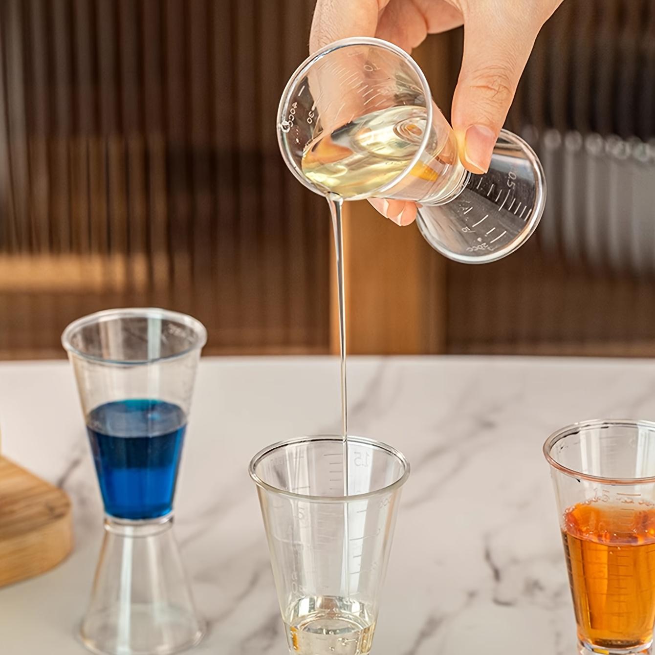 4pcs LON Professional Measuring Cups with Graduations - Food-Grade Plastic Measuring Cups with 0.68/1.35oz Scale - Heavy-Duty Bartender's Cocktail and Milkshake Measuring Cups - Precise Ounce and Milliliter Beverage Measuring Cups - Kitchenware