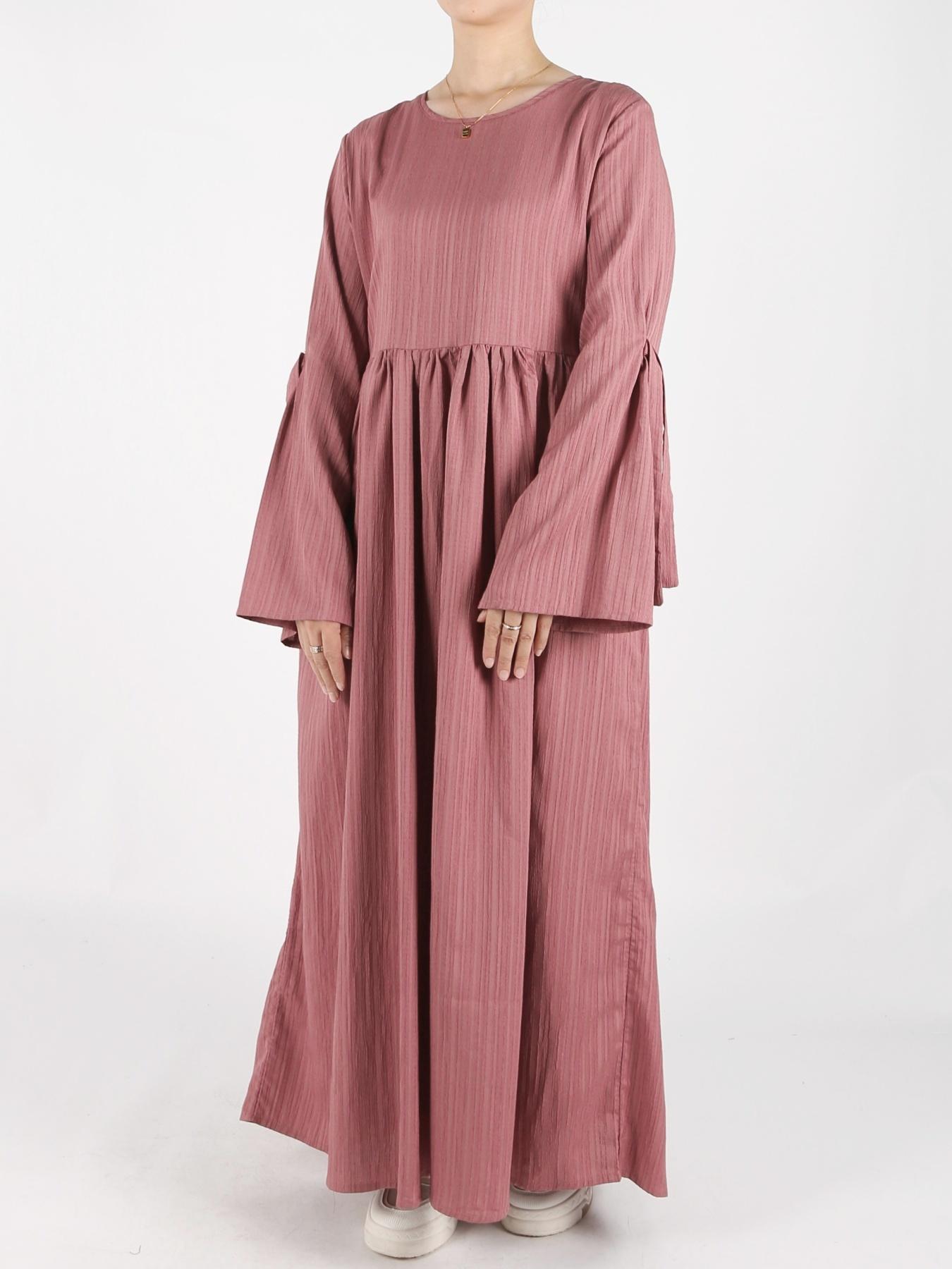 Women's Plain Bow Decor Feminine Flounce Sleeve Pocket Smock Dress, Casual Long Sleeve Round Neck Zipper Back Dress for Daily Wear, Ladies Clothes for All Seasons