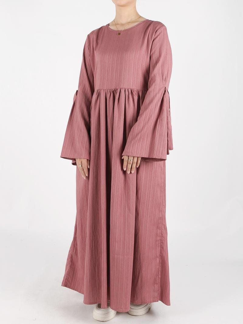 Women's Plain Bow Decor Flounce Sleeve Pocket Smock Dress, Casual Long Sleeve Round Neck Zipper Back Dress for Daily Wear, Ladies Clothes for All Seasons