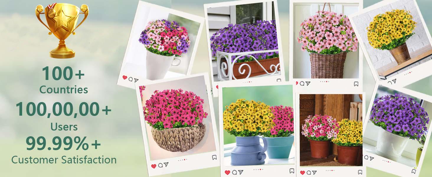 Elyum UV-Resistant Decorative Artificial Rose Red Flowers, 9 Bundles Faux Outdoor Plants for Porch Window Box Decoration