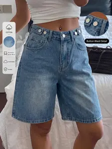 🎀 Summer Casual Denim Shorts, Womenswear High Waist Adjustable Waist Vintage Washed Bermuda Jean Shorts, Perfect for Brunch, Shopping & Street Style