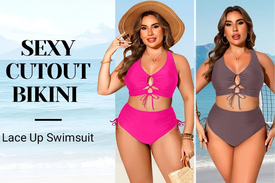 Daci Women Two Piece Plus Size Bikini - Tummy Control Swimsuits Sexy Cutout Bathing Suits Lace Up Swimwear 2026