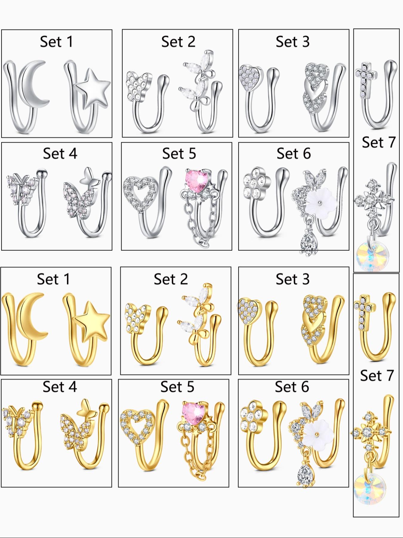 Non-Piercing Zirconia Nose Ring Clip, Nose Cuff, Moon Butterfly Design, Silver Color, Elegant Women's Jewelry Accessory, No Piercing Needed