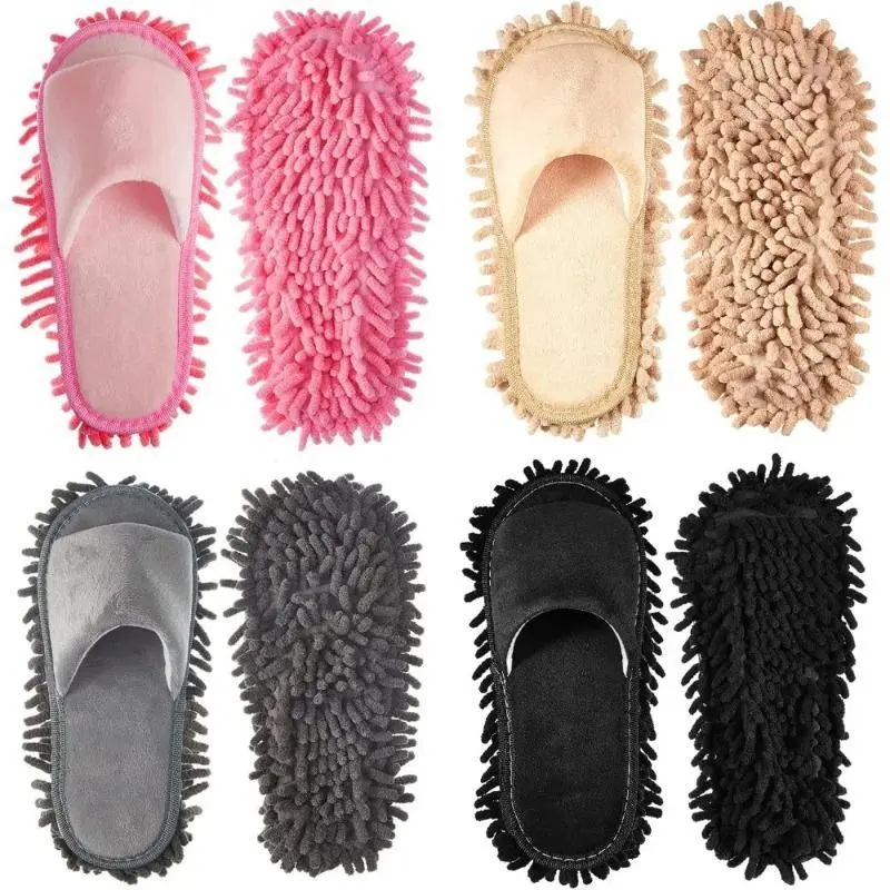 Household Slip-On Microfiber Mop Slippers with Detachable Cover, Dust-Absorbent Washable Reusable Cleaning Shoes for Home Use, Black (Luggage & Bags Accessory)