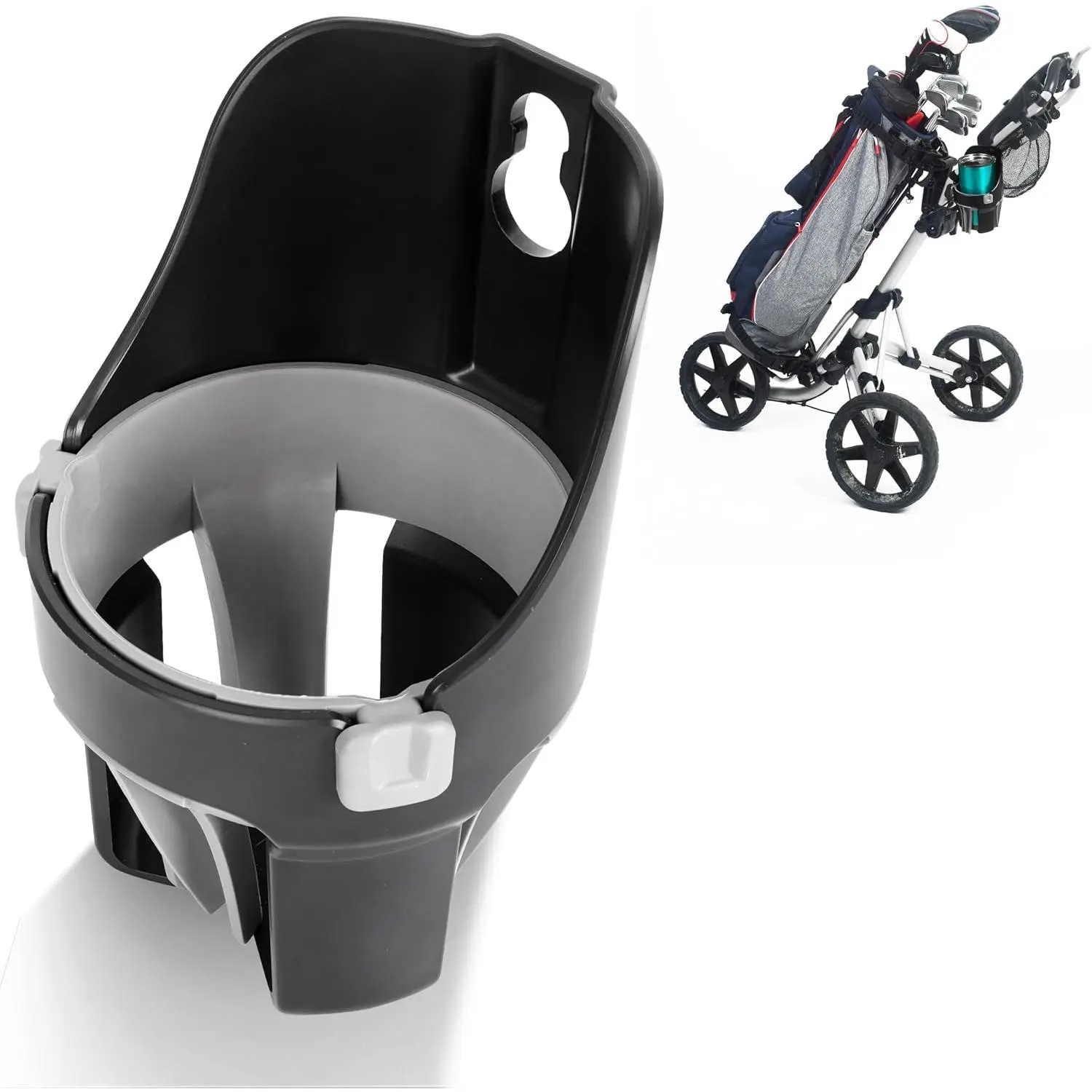 Golf Push Cart Cup Holder Compatible with Clicgear, Sun Mountain, Bagboy and . Golf Push Cart Accessories- Large Size