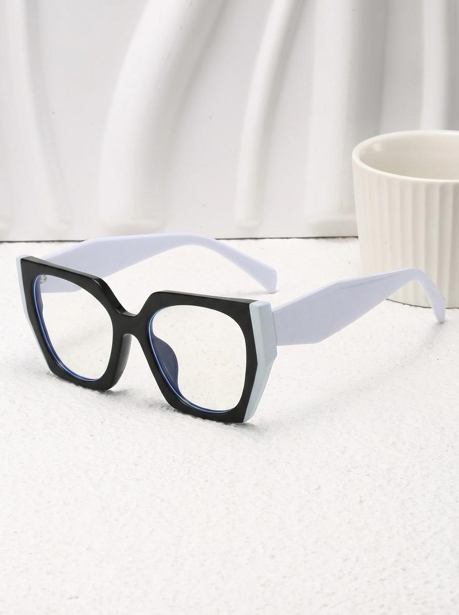 New Fashion Large Frame Polygonal Personality Plain Glasses, Colorblock Blue Light Blocking Eyewear, Stylish and Protective Sunglasses