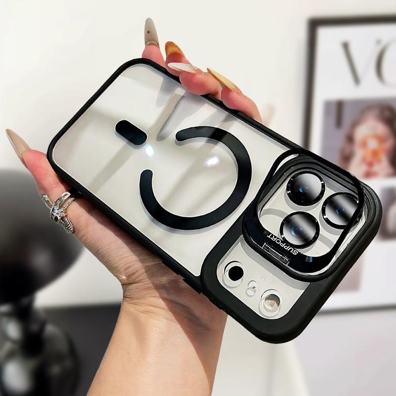 Shockproof Mag Safe Case For iPhone 17 Pro Max 16 15 14 13 12 11 Military Grade Drop Built-in Lens Kickstand Slim Protective Shockproof Transparent with Wireless Charging Phone Case Camera Lens Protector