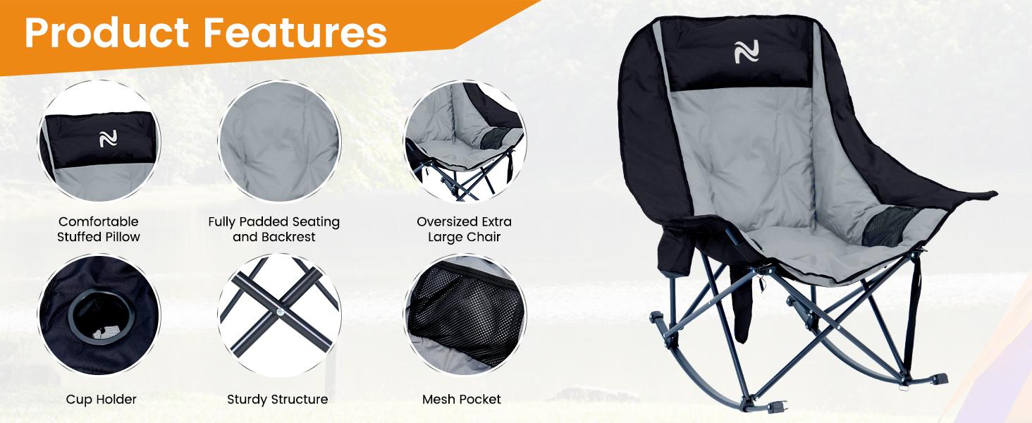 SLSY Oversized Heated Rocking Camping Chair, Outdoor Rocker Padded Recliner Folding Lawn Chaise, with Side Pockets & Carry Bag for Patio Backyard, Power bank not included SLSY Oversized Heated Rocking Camping Chair, Outdoor Rocker Padded Recliner Folding Lawn Chaise, with Side Pockets & Carry Bag for Patio Backyard, Power bank not included