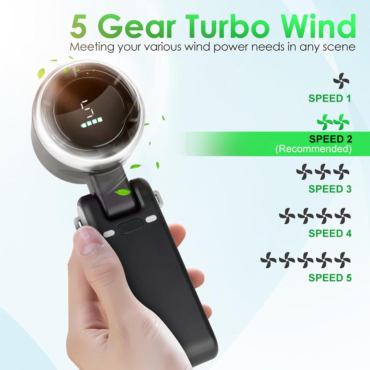 Portable Handheld Mini Turbo Fan USB Rechargeable Travel Neck Fan with 5 Speeds 3600mAh Battery & 15000 RPM Speed Up to 8 Working Hours 3 in 1 Foldable Personal Cooling Fan for Travel Home Black Pink