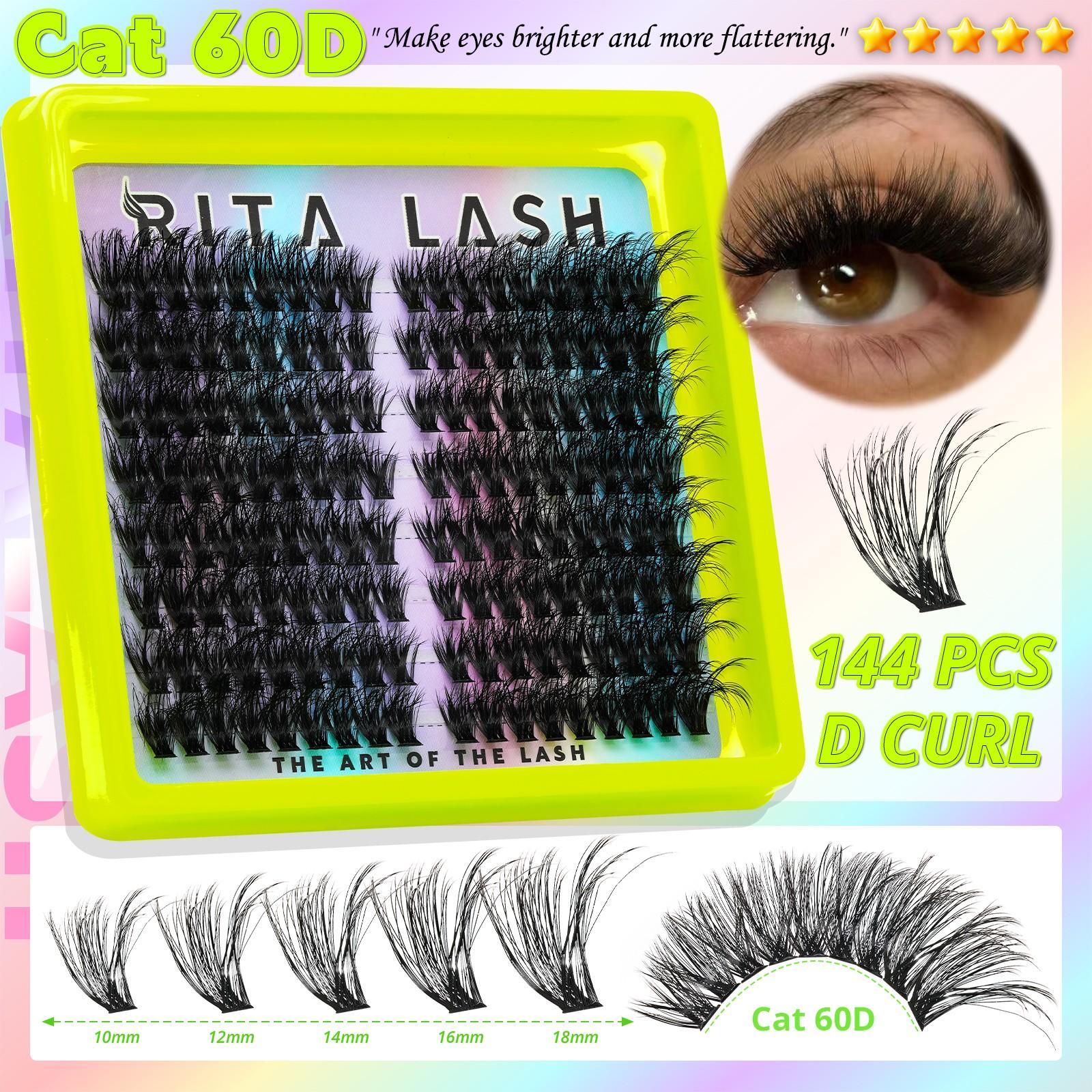 RITALASH 544PCS 4 Styles Upgrade Cat Lash Clusters Gift Packs, WaterProof Lashes Eyelash Clusters Extensions for Beginners and Proficient, DIY at Home Easily, Extension Soft comfortable Easy Apply Natural Look for Makeup gift Lash Clusters